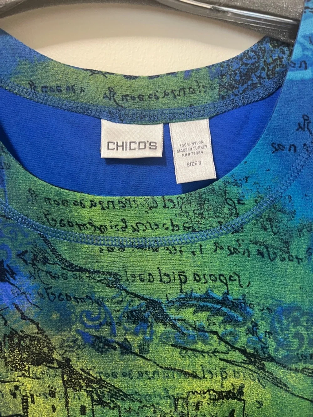 Chico's Blue and Green Printed Sleeveless Tank